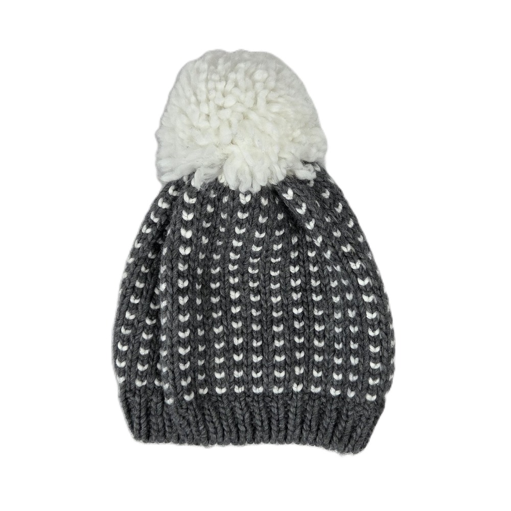 Cintelli e Galluzzo Grey Chunky Knit Pom Beanie Hat Made in Italy Wool Blend